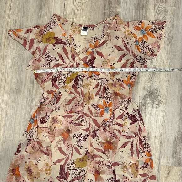 Windsor V Neck Sheer Floral Chiffon High Low Short Sleeve Top Maxi Train Size S - Picture 3 of 7